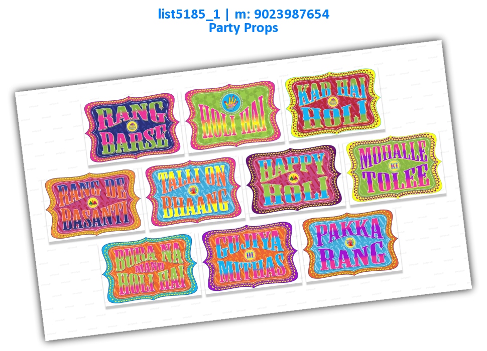 Holi Classic Party Props 2 | Printed list5185_1 Printed Props