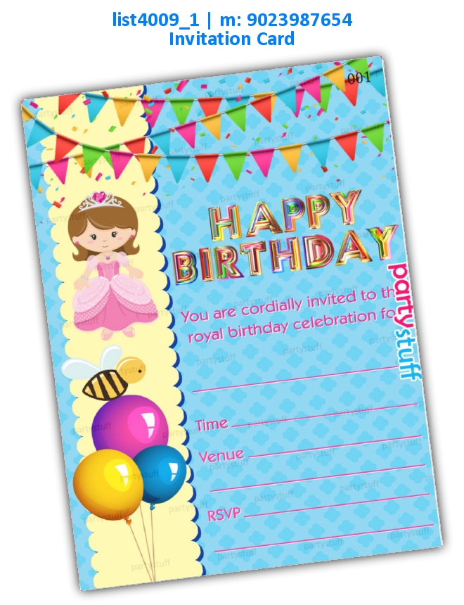 Princess Birthday Invitation Card 6 | Printed list4009_1 Printed Cards