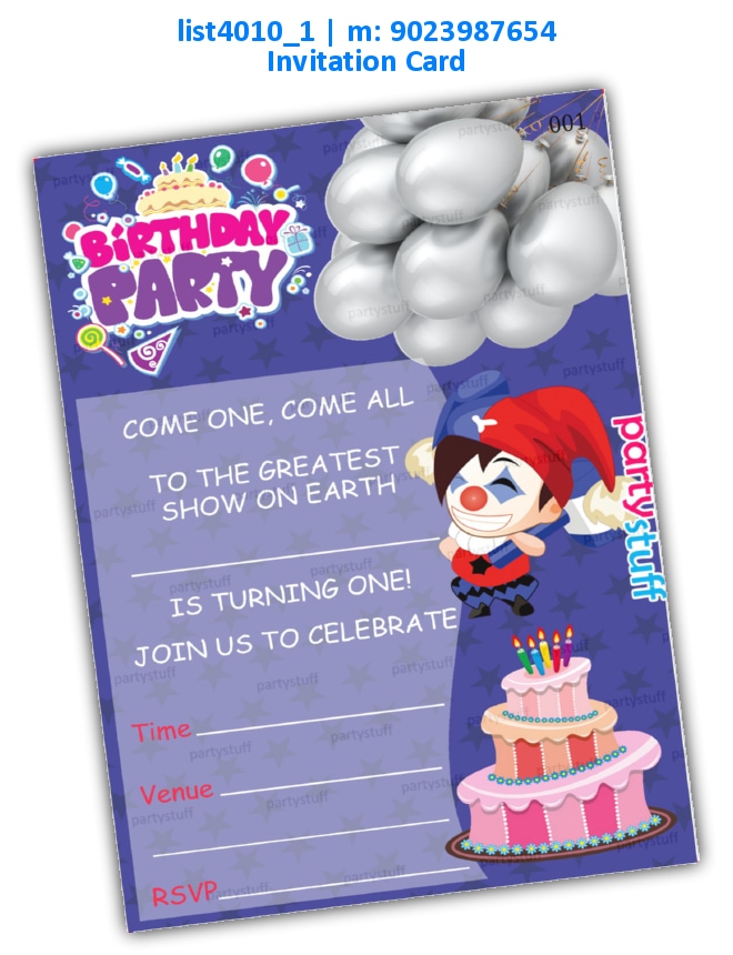 Clown 1st Birthday Invitation Card 2 | Printed list4010_1 Printed Cards