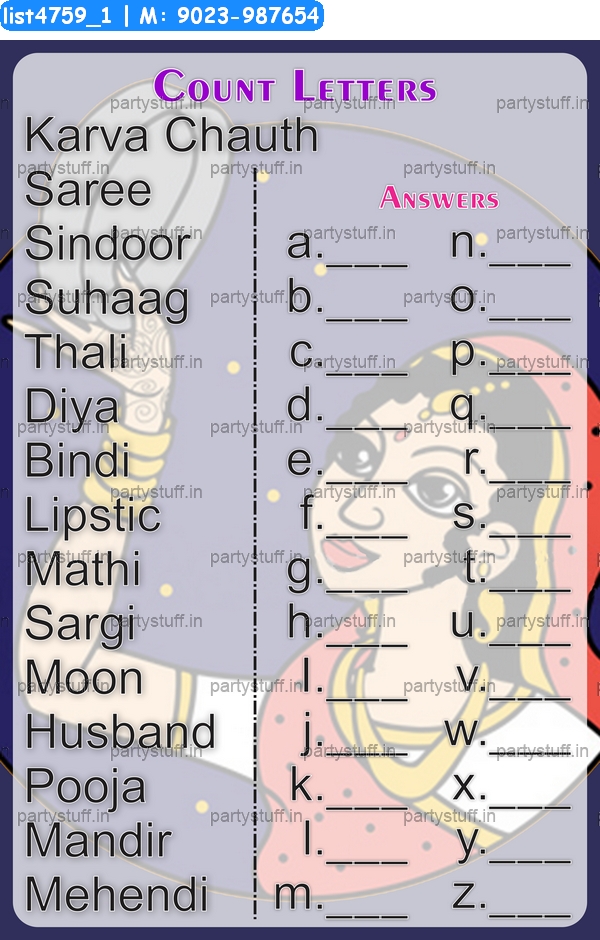 Karwachauth count alphabets