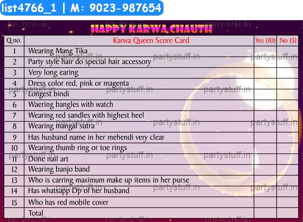 Karwachauth Score card