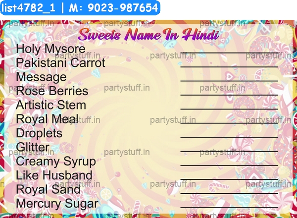 Sweets name in Hindi