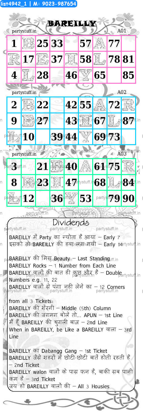 BAREILLY City Triplet Classic Grids Dividend