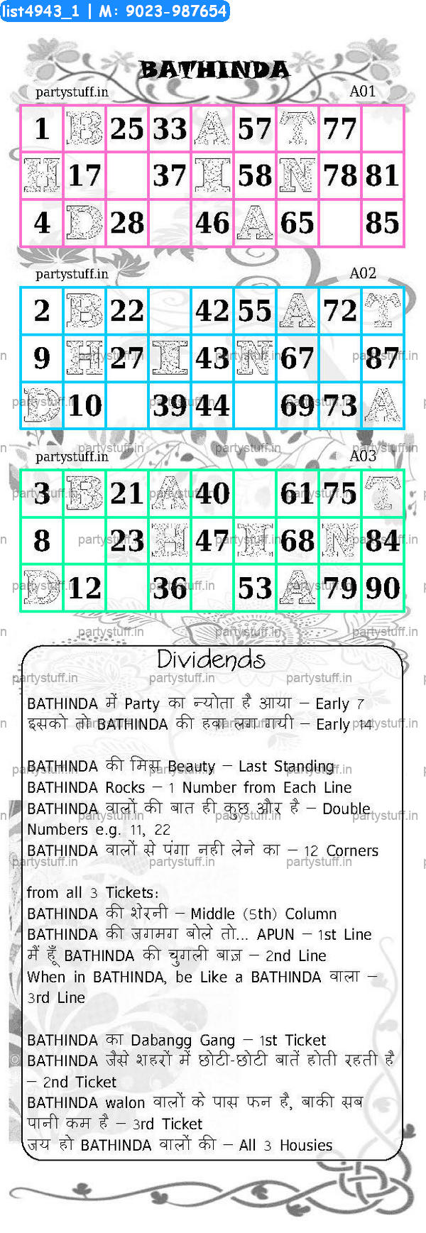 BATHINDA City Triplet Classic Grids Dividend