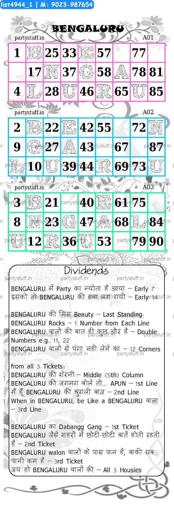 BENGALURU City Triplet Classic Grids Dividend