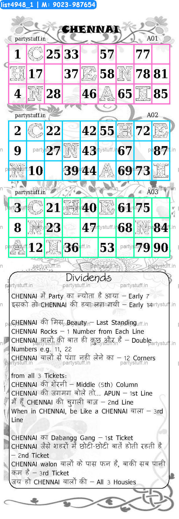 CHENNAI City Triplet Classic Grids Dividend