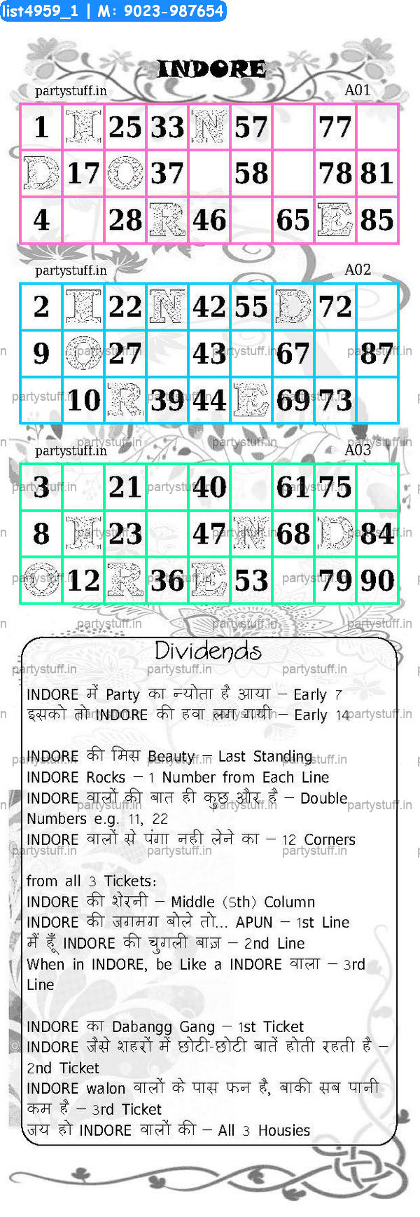 INDORE City Triplet Classic Grids Dividend