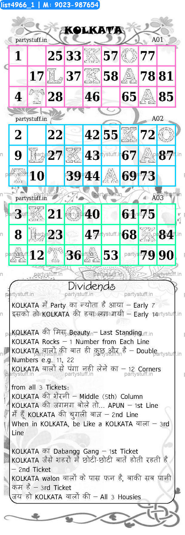 KOLKATA City Triplet Classic Grids Dividend