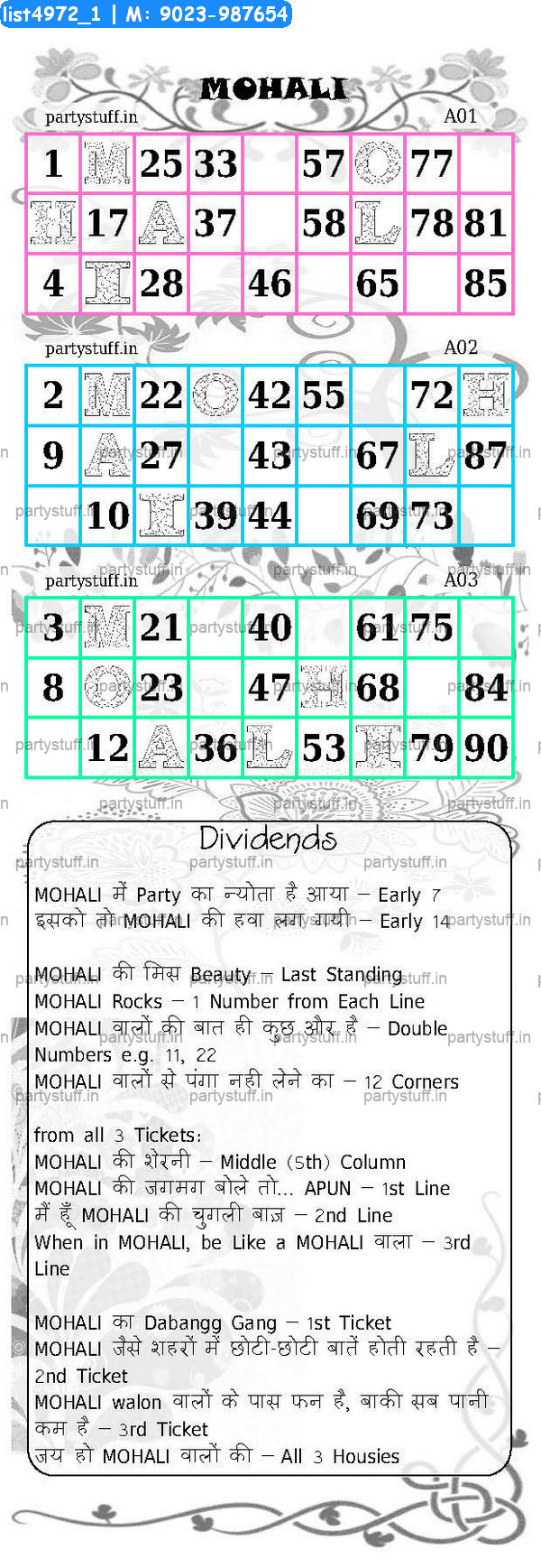 MOHALI City Triplet Classic Grids Dividend