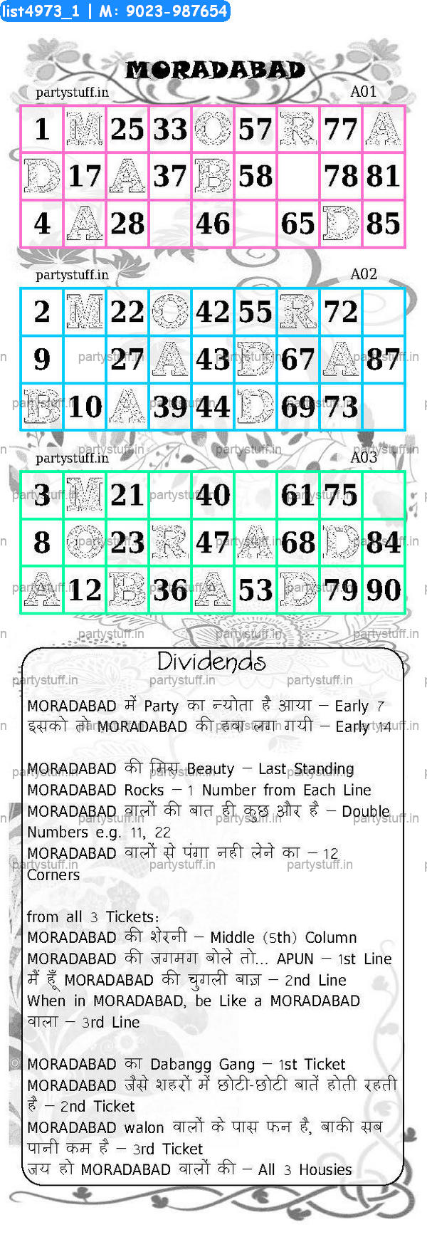 MORADABAD City Triplet Classic Grids Dividend