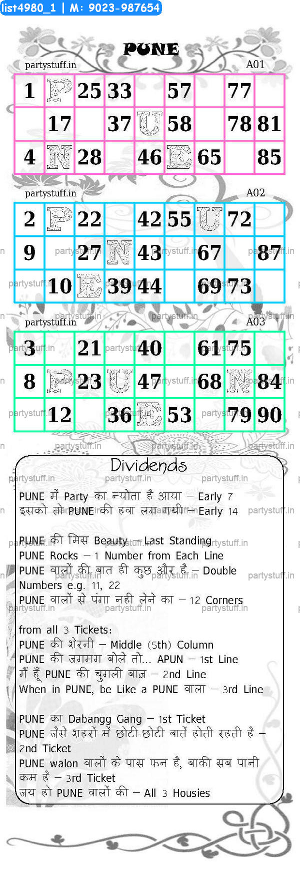 PUNE City Triplet Classic Grids Dividend