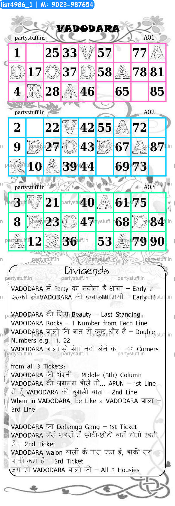 VADODARA City Triplet Classic Grids Dividend