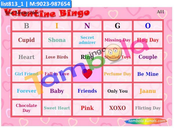 Valentine Names Bingo Cards