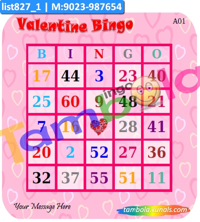 Marriage Number Bingo Cards