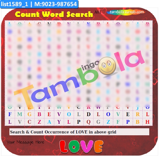 Love Count Word Search