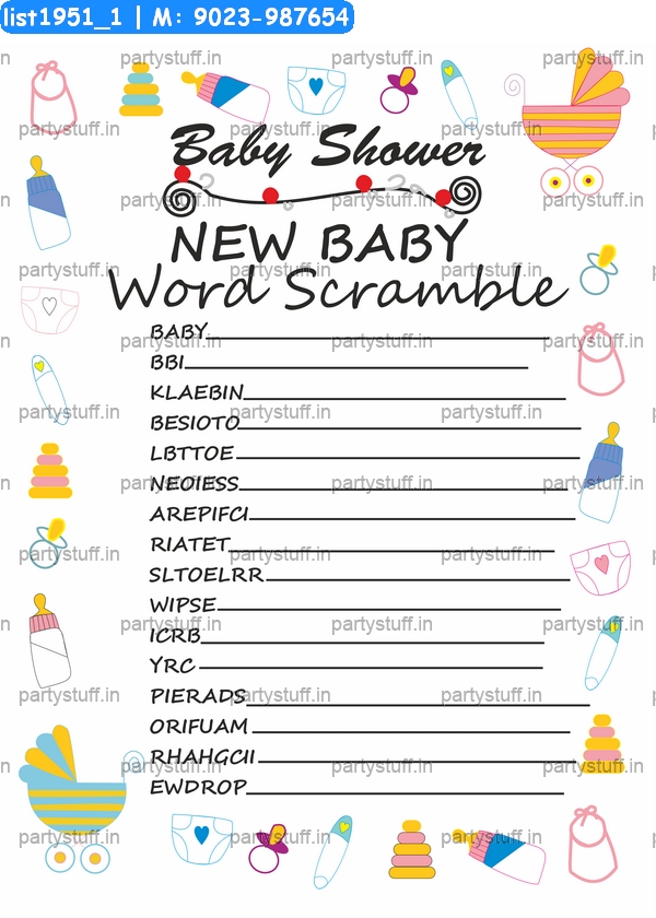 Baby Shower Word Scamble Paper Games In Baby Shower Theme