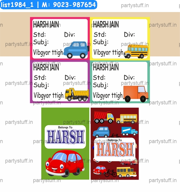 Vehicles Tag Nameslip Sticker