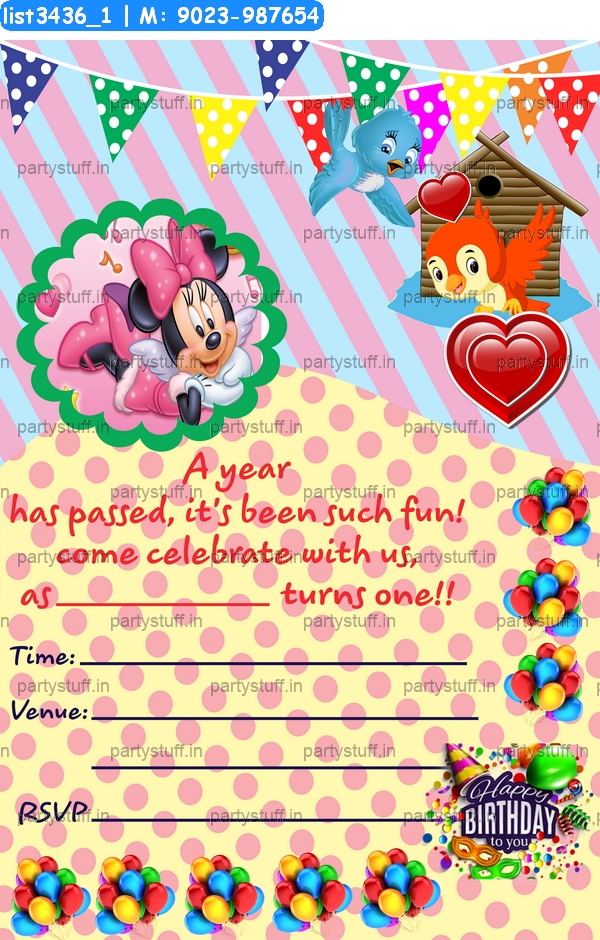 Cartoon 1st Birthday Invitation Card 2