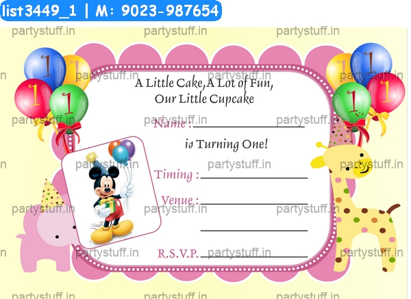 Mickey Mouse 1st Birthday Invitation