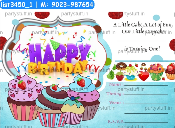 Cup Cake Birthday Invitation Card