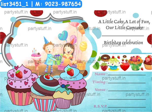 Cup Cake Birthday Invitation Card 2