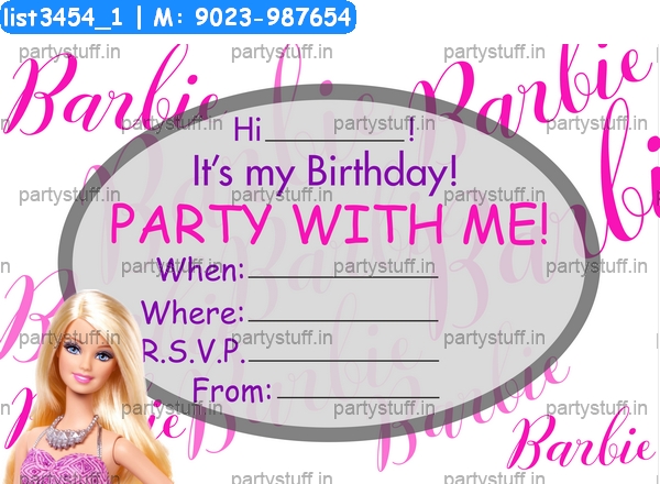 Barbie Birthday Invitation Card