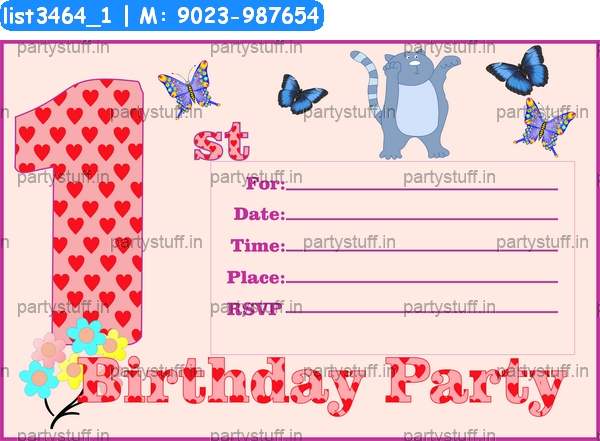 Butterfly 1st Birthday Invitation Card