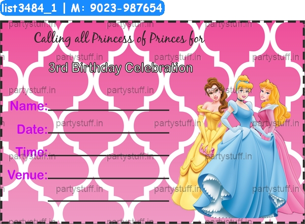 Princess Birthday Invitation Card 4 Cards in Princess theme