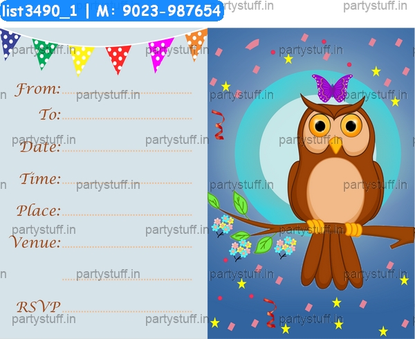 Owl Birthday Invitation Card 2