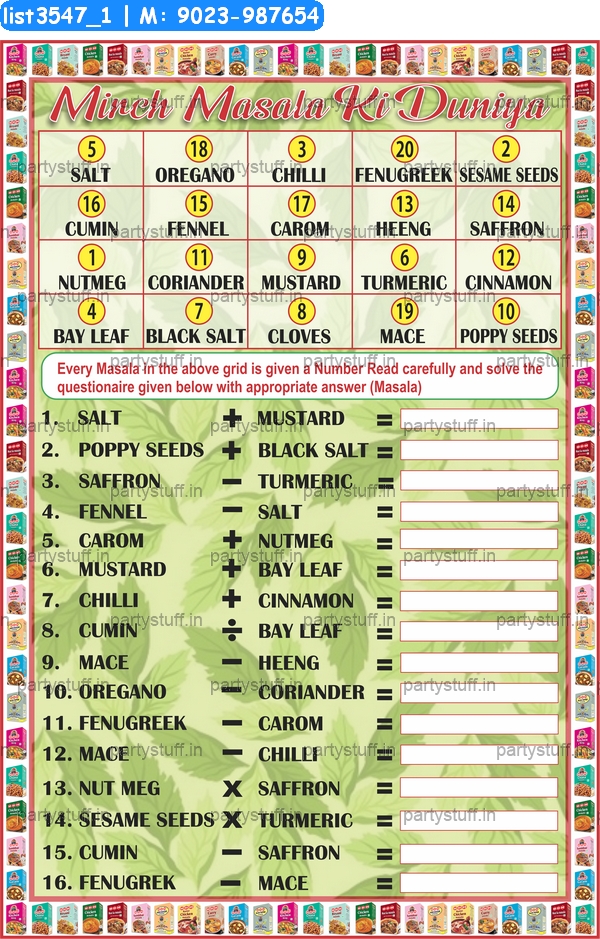 Mirch Masala Calculation