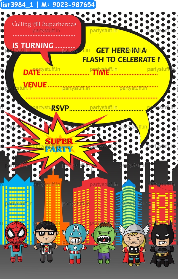 Super Heroes Invitation Card