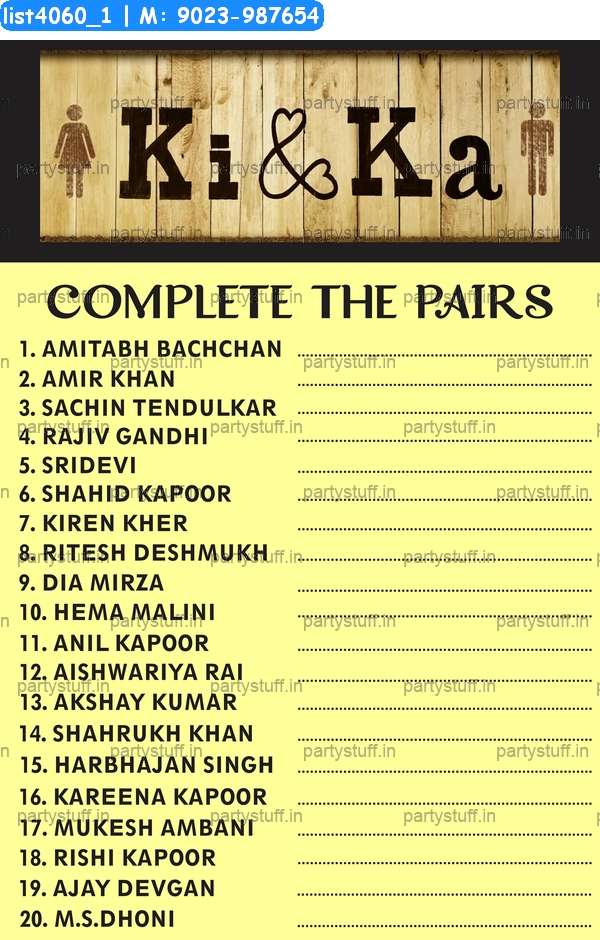 Ki Ka Complete Pairs