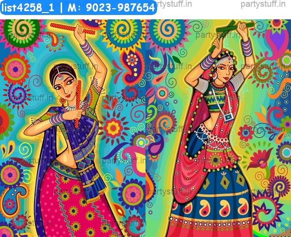 Dandiya Girls duet classic grids Tambola Housie in Dandiya theme