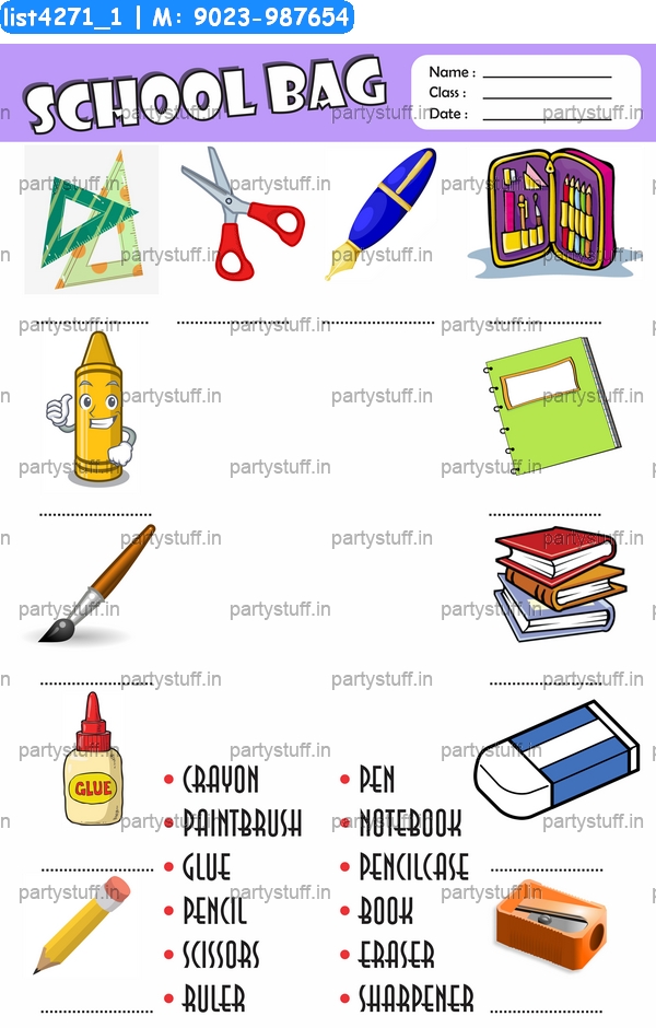 School Bag Items Identify