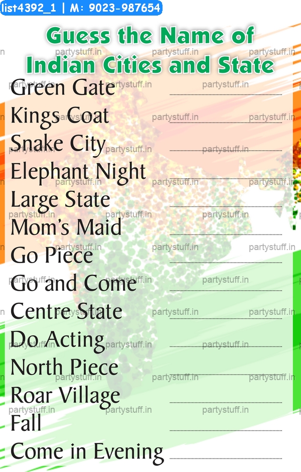 Guess Indian Cities State