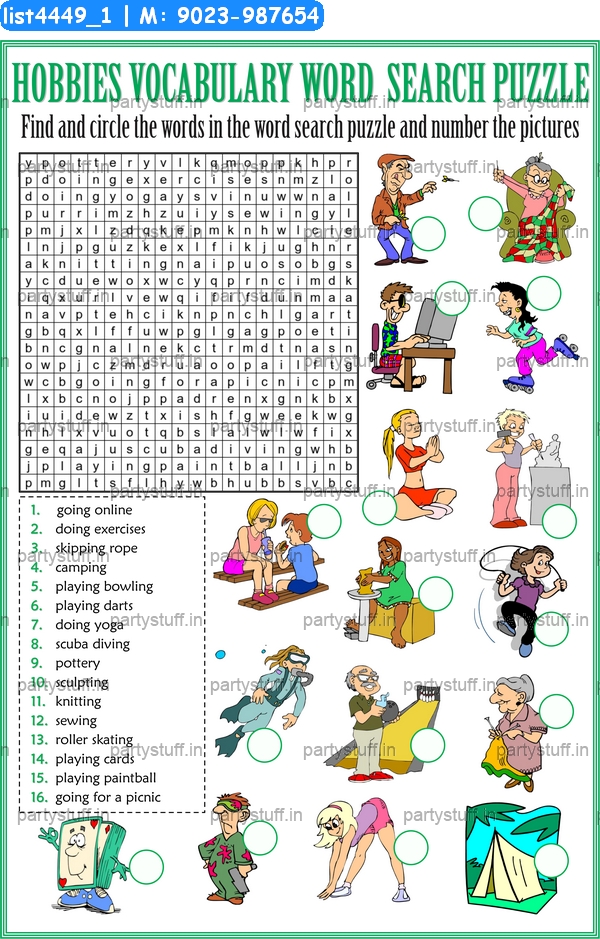 Hobbies Vocabulary Word Search 3 Paper Games In Hobby Theme