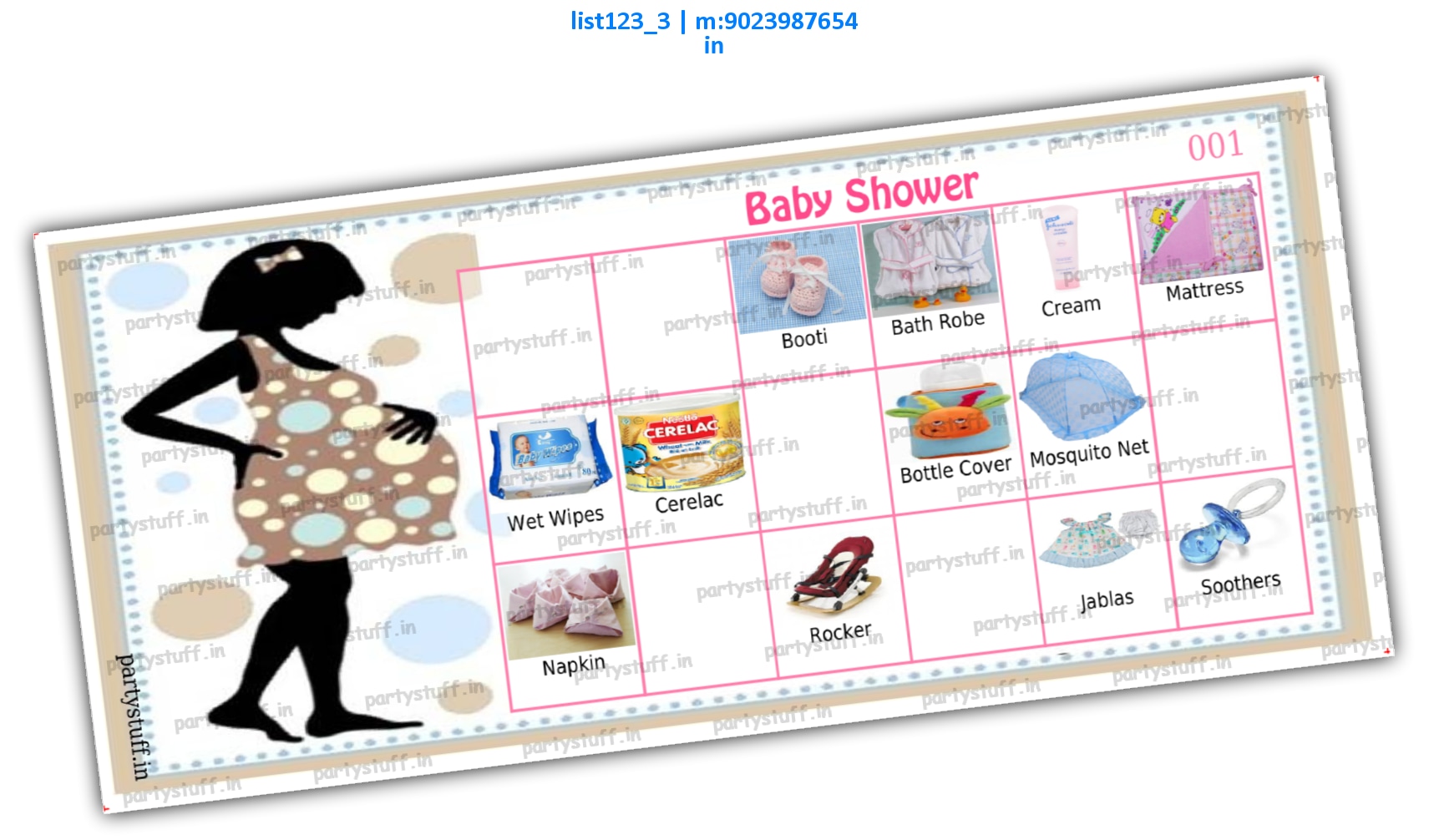 Baby Shower Side BG | Printed list123_3 Printed Tambola Housie