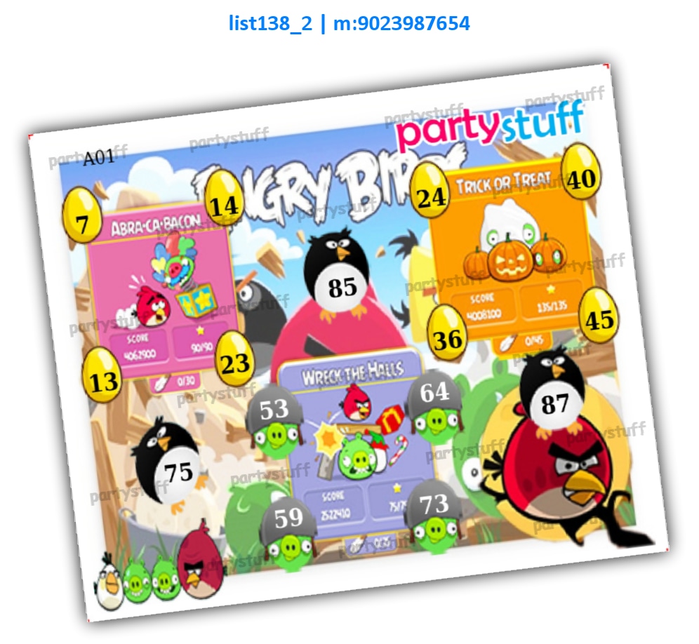 Angry Birds kukuba | Printed list138_2 Printed Tambola Housie