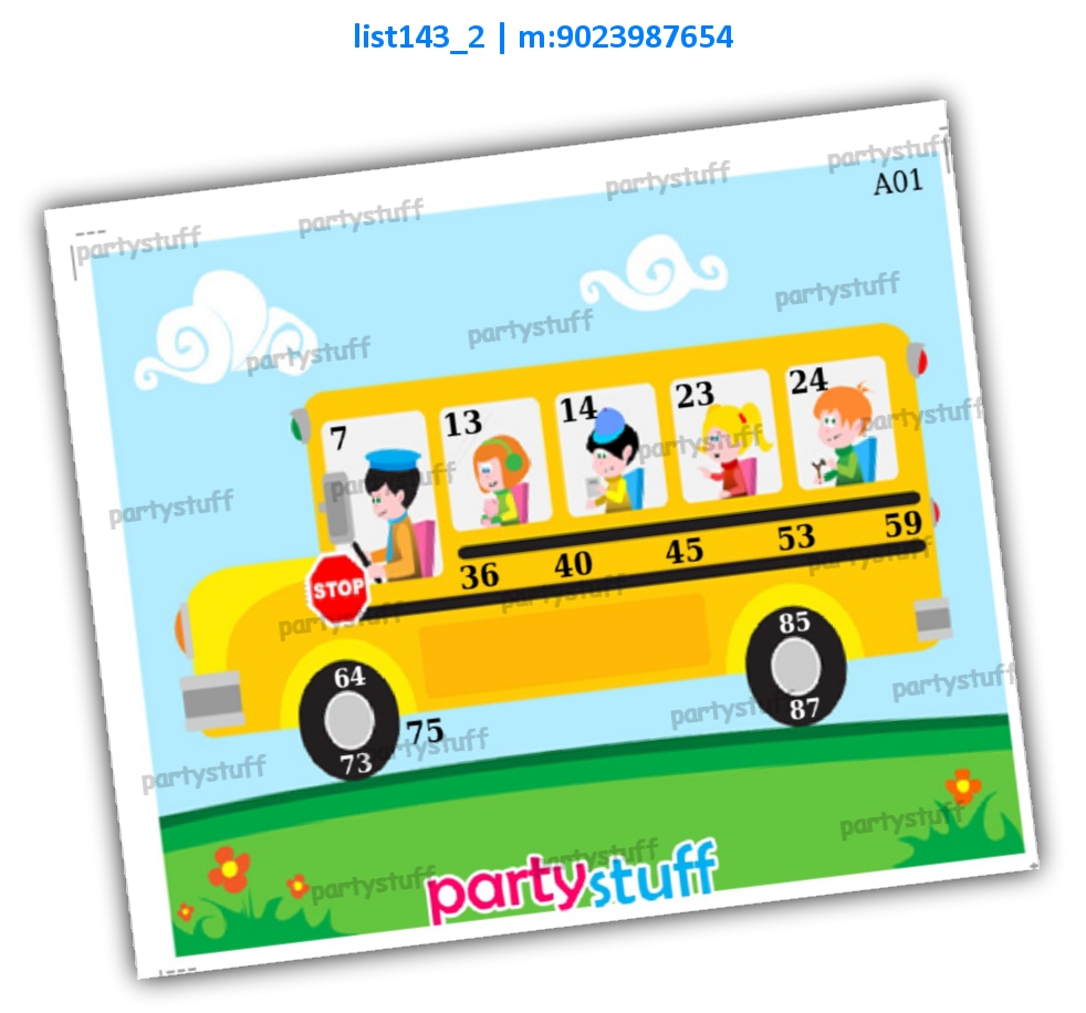 Back to School bus kukuba 2 | Printed list143_2 Printed Tambola Housie