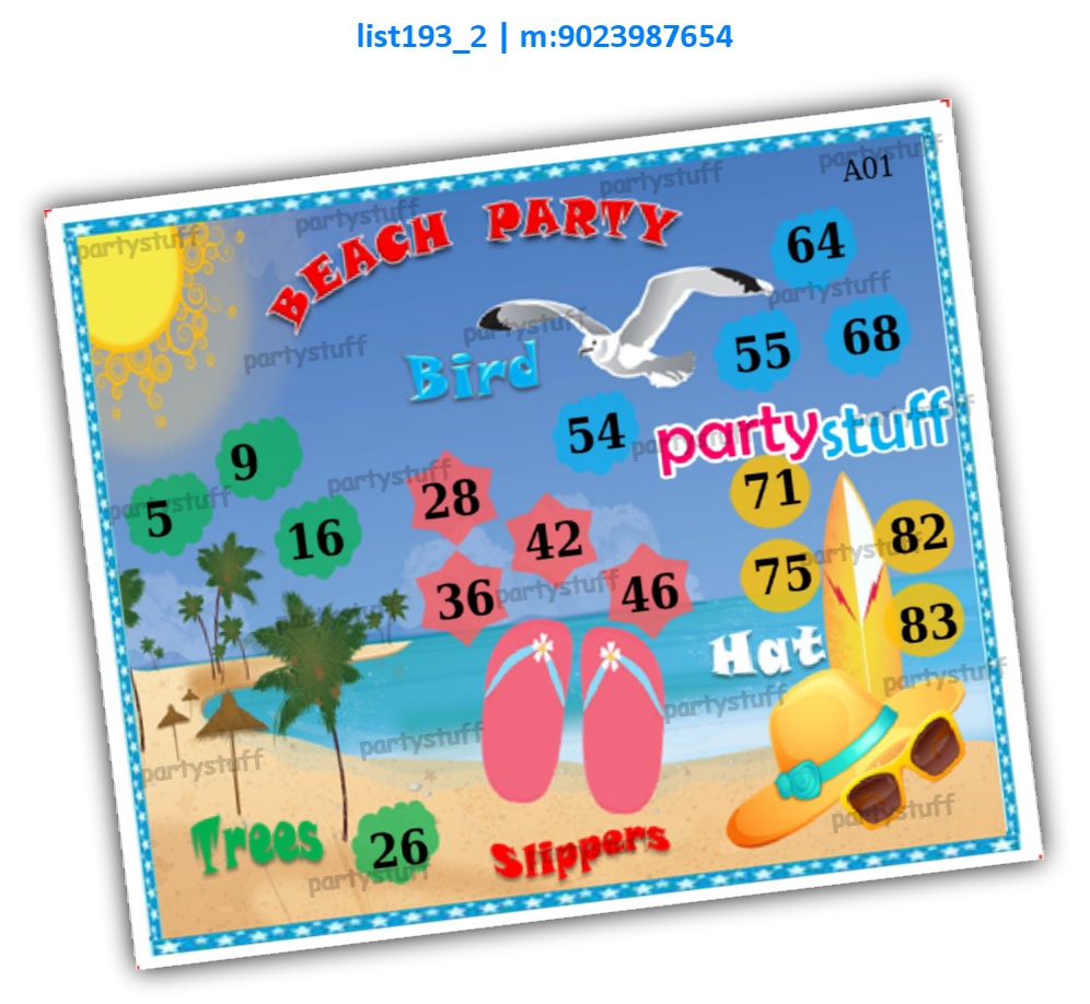 Beach kukuba 1 | Printed list193_2 Printed Tambola Housie