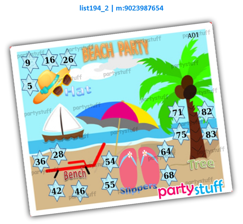 Beach kukuba 2 | Printed list194_2 Printed Tambola Housie