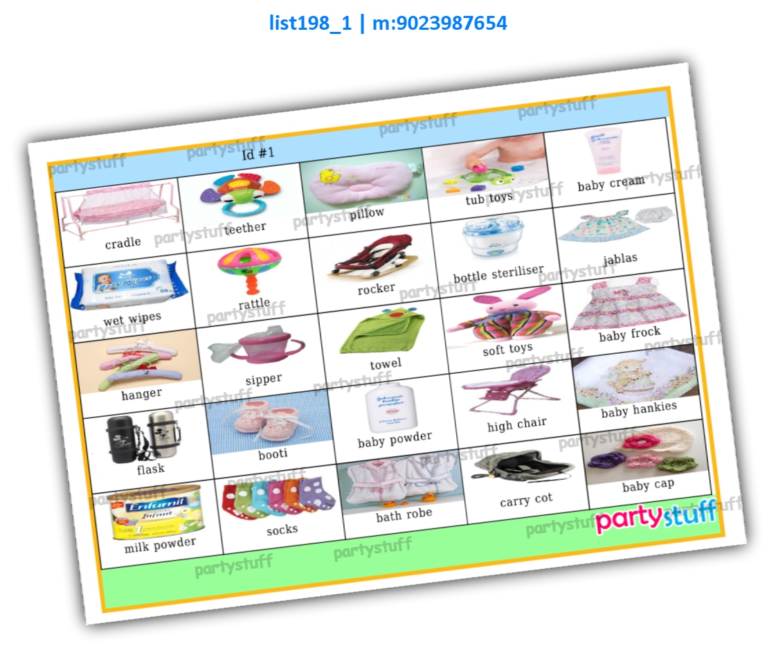 Baby Shower Bingo Style 50 number 5x5 | PDF list198_1 PDF Tambola Housie