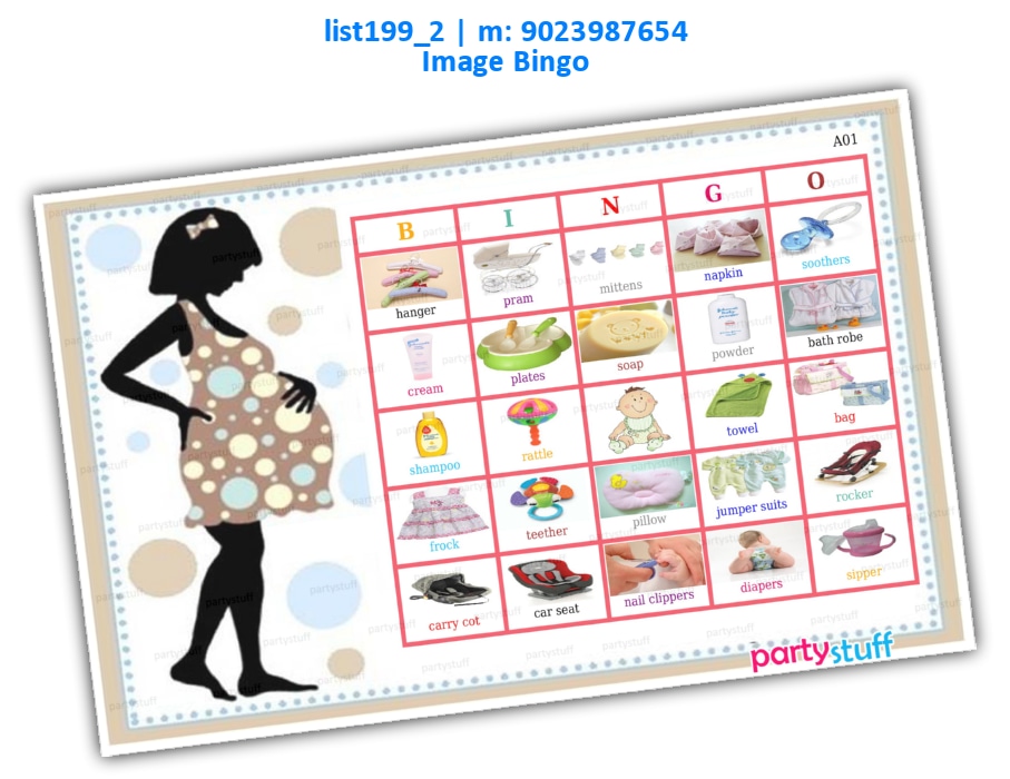 Baby Shower Side BG Bingo Style 50 number 5x5 | Printed list199_2 Printed Tambola Housie