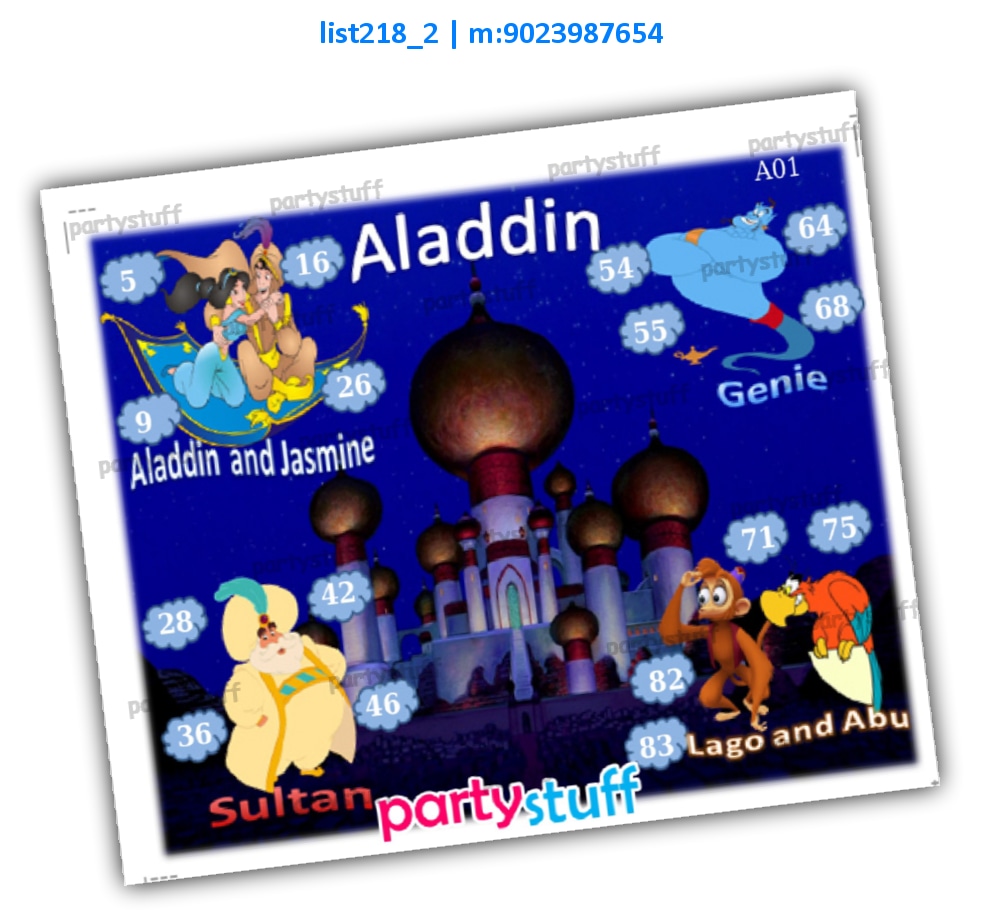 Aladdin kukuba 2 | Printed list218_2 Printed Tambola Housie