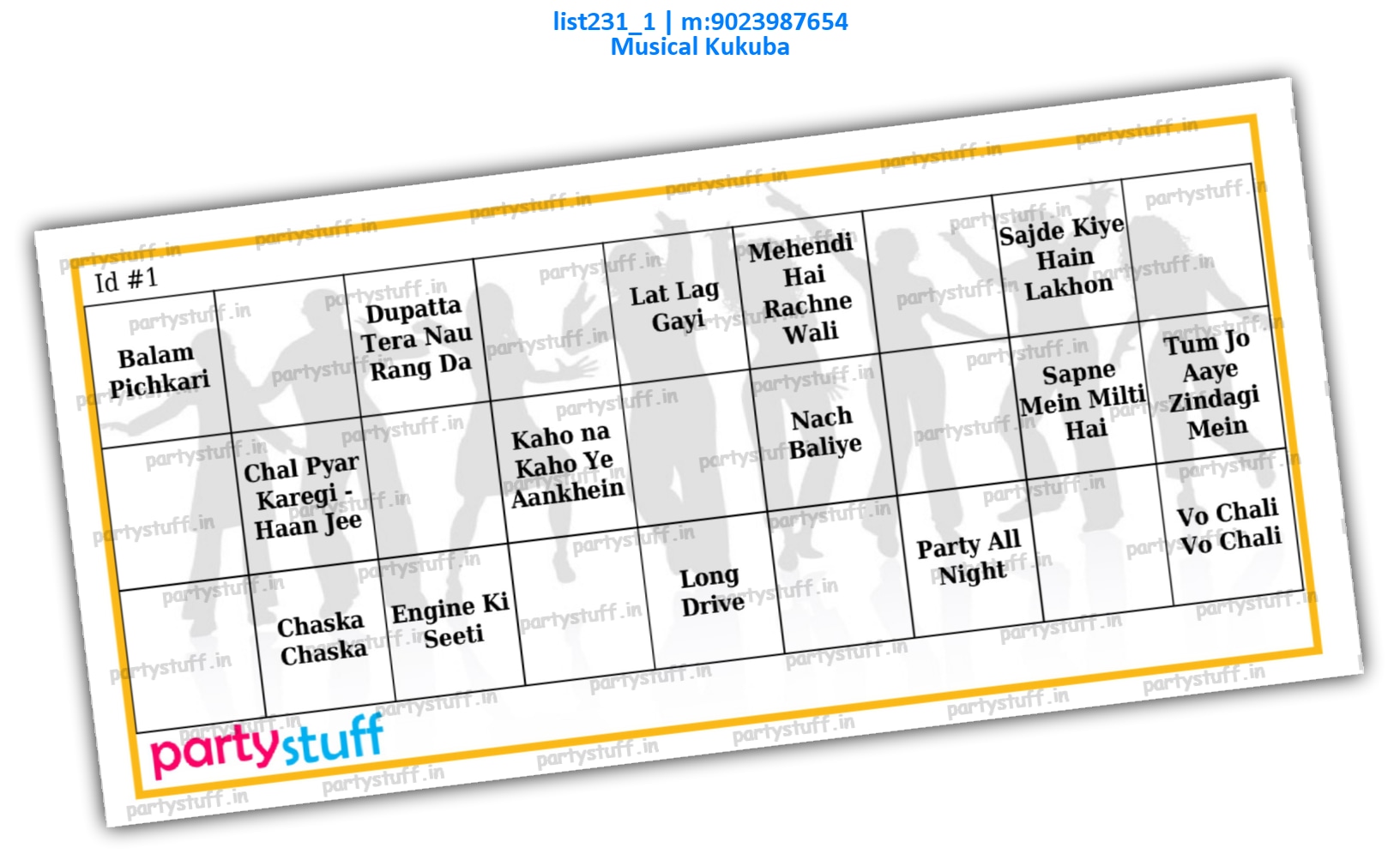 Songs in English 6 list231_1 PDF Tambola Housie