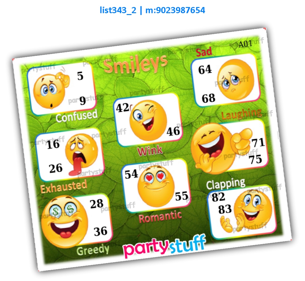 Smileys kukuba 1 | Printed list343_2 Printed Tambola Housie