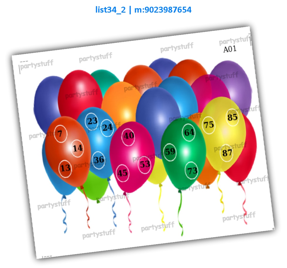 Balloons kukuba A4 | Printed list34_2 Printed Tambola Housie