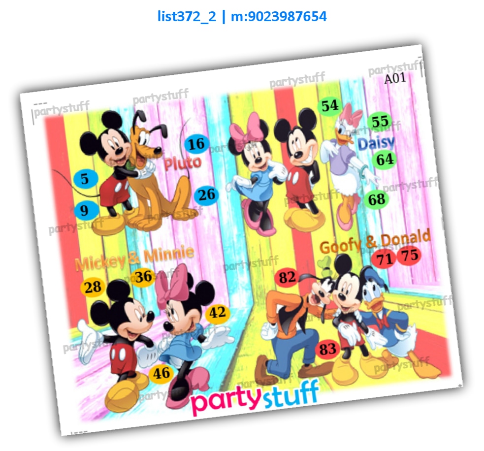 Mickey Mouse kukuba 1 | Printed list372_2 Printed Tambola Housie