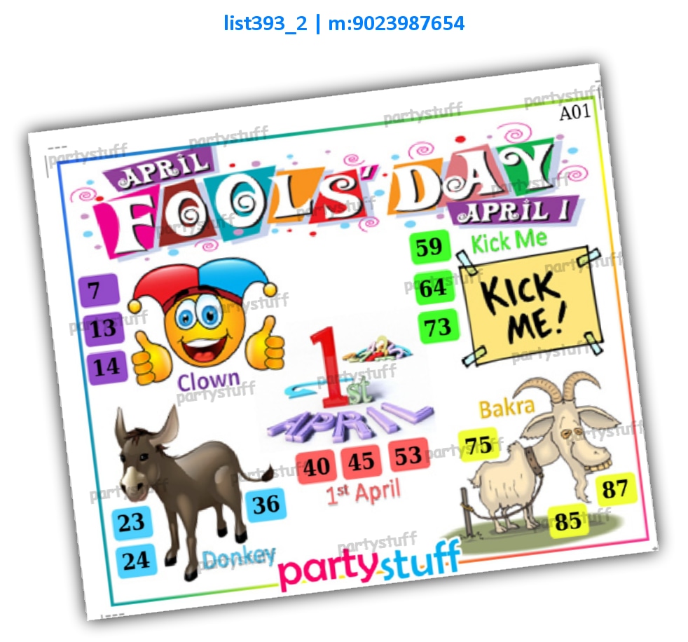 April Fools Day kukuba 1 | Printed list393_2 Printed Tambola Housie