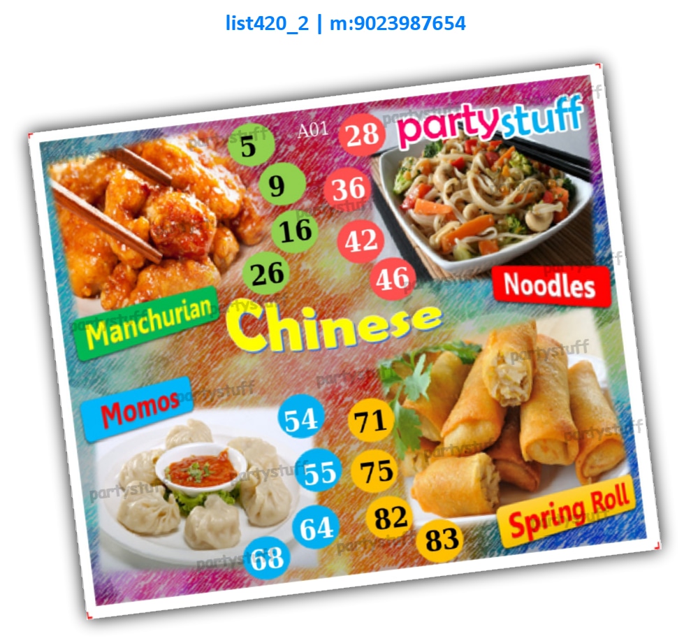 Chinese Food kukuba 7 | Printed list420_2 Printed Tambola Housie